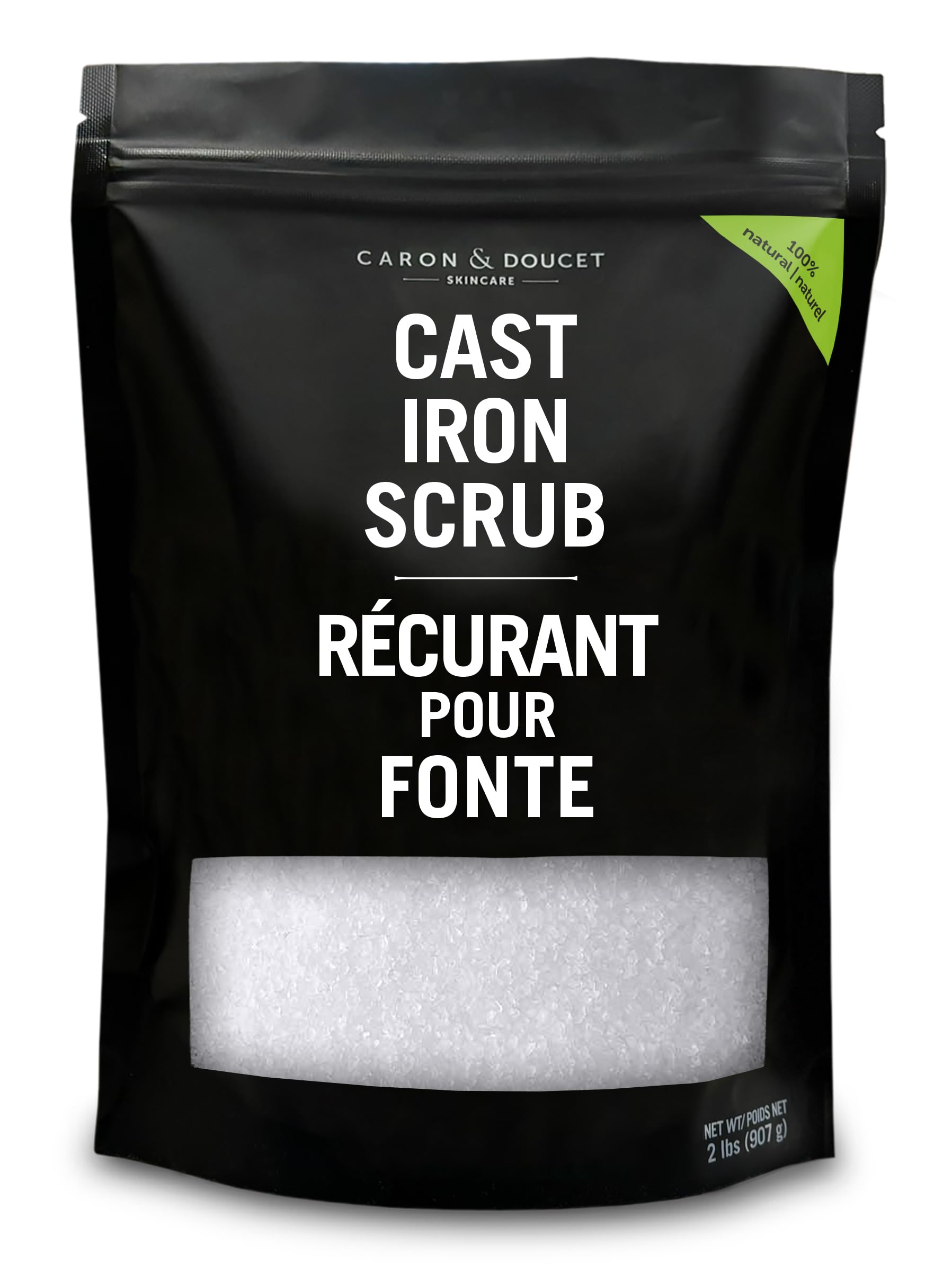 CARON & DOUCET - Cast Iron Cleaning & Restoring Scrub | 100% Natural | Best for Removing Rust Without Scratching & Care Before Cleaning, Washing & Seasoning (2 Pound)