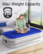 Xsleep Twin Air Mattress with Built in Pump Luxurious Comfort 16" Raised Inflatable Mattress Twin Airbed Blow Up Mattress for Home and Guests 75"*39"*16"Air Bed 2 Mins Fast Inflate/Deflate 330 lbs Max
