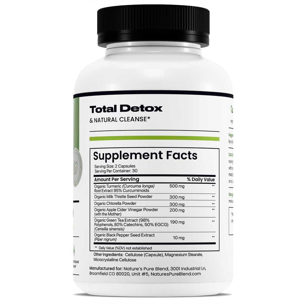 Nature's Pure Blend Active Detox Cleanse – Organic Turmeric Supplement with Apple Cider Vinegar for Digestive Support – Body Detox for Men to Promote Balance & Vitality – Green Tea & Milk Thistle