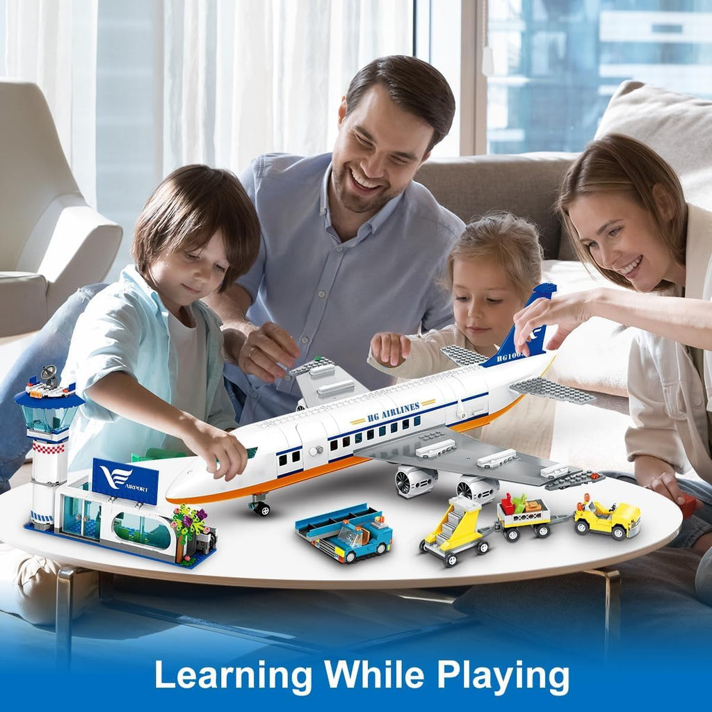 CUBIMANA Large City Passenger Airplane Building Toys with LED Light, 21 Inches Plane Building Sets with 2PCS Luggage Trucks, Terminal, Radar Tower, Birthday Gifts for Kids Boys Girls Age 6-12 (901pcs)