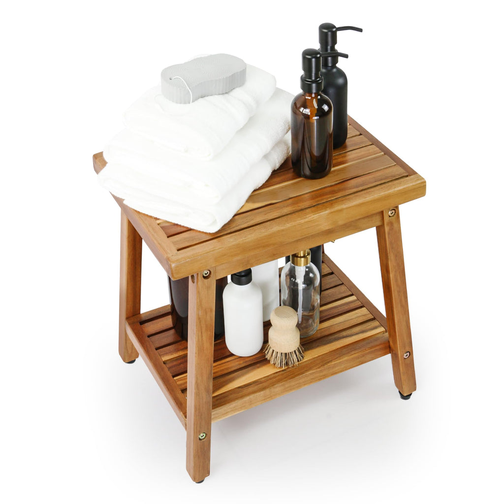 Shower Stool Bench Chair Waterproof with Storage Shelf for Shaving Legs, Spa, Bath Seat, Inside Shower Bench for Adults Seniors Elderly, Outdoor Side Table, Patio, Pool, End Table (16 Inches)