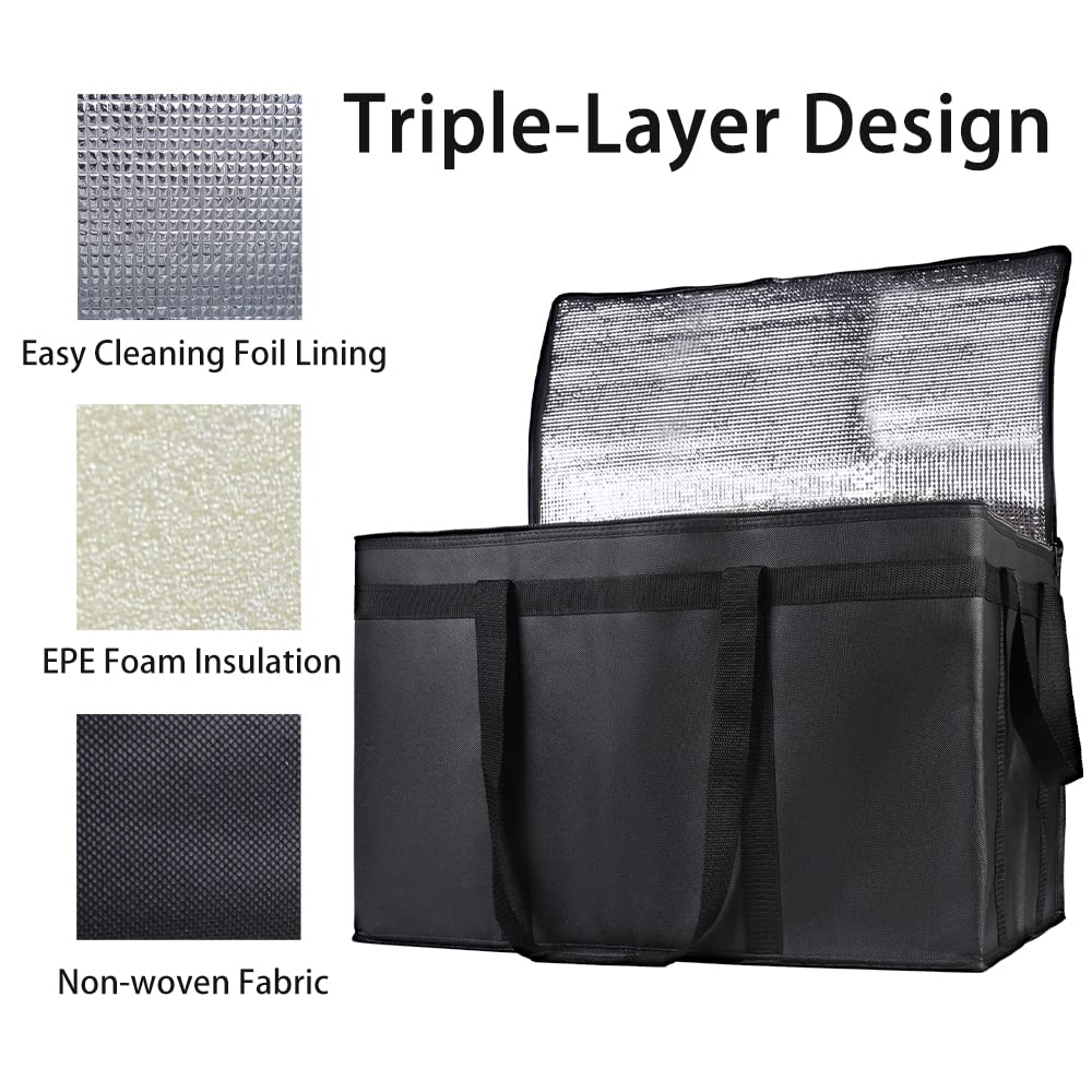 Bodaon Insulated Food Delivery Bag, XXXL Reusable Warming Bag, Black, 1Pk