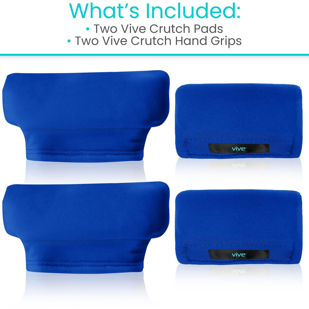 Vive Premium Crutch Pads & Hand Grips - Comfortable, Breathable, Machine Washable Padding - Moisture Wicking & Odor Reducing Pillow Accessory Covers for Adult & Youth Walking Crutches