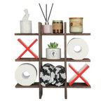 Weysat Tic Tac Toe Toilet Paper Holder Stand Bathroom Wall Decor Rustic Wooden Hanging Storage Freestanding Wall Mounted Shelves Decor for Toilet Tissue Farmhouse
