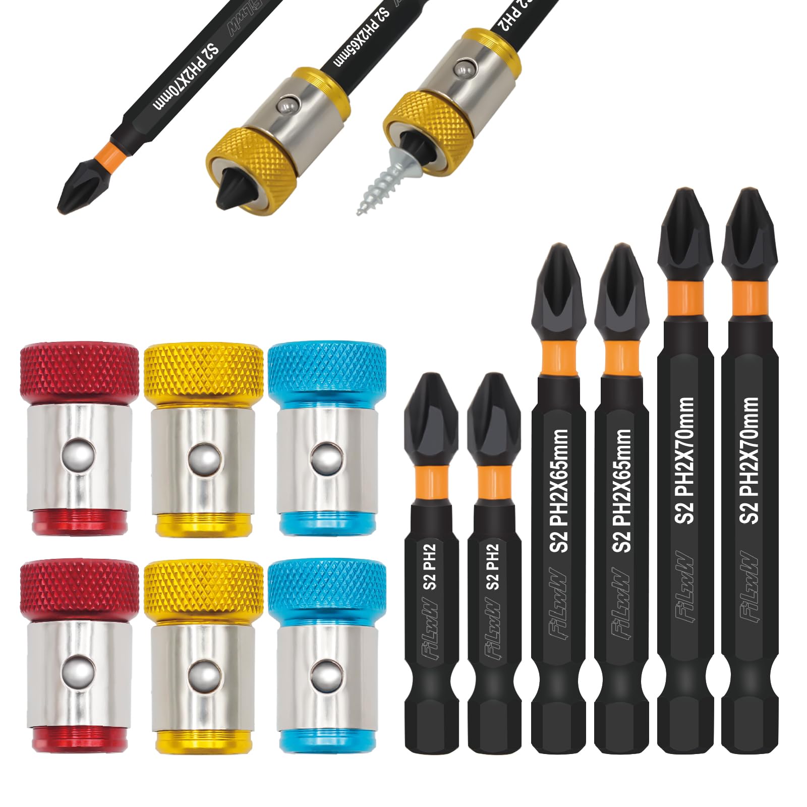 6 Pieces Strong Magnetic Screw Ring With 6 Pieces Ph2 Screwdriver Bit Set, 1/4 Inch/ 6.35 mm Universal Magnetic Screw Ring Bit for Hex Screwdriver and Power Bits