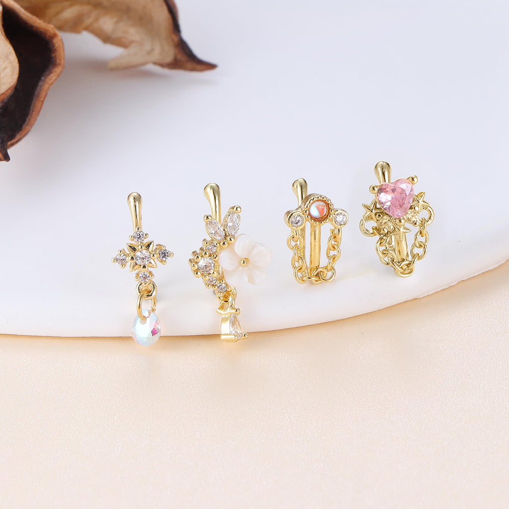 Florideco 12Pcs Nose Cuff Fake Nose Ring Hoop for Women Men Gold