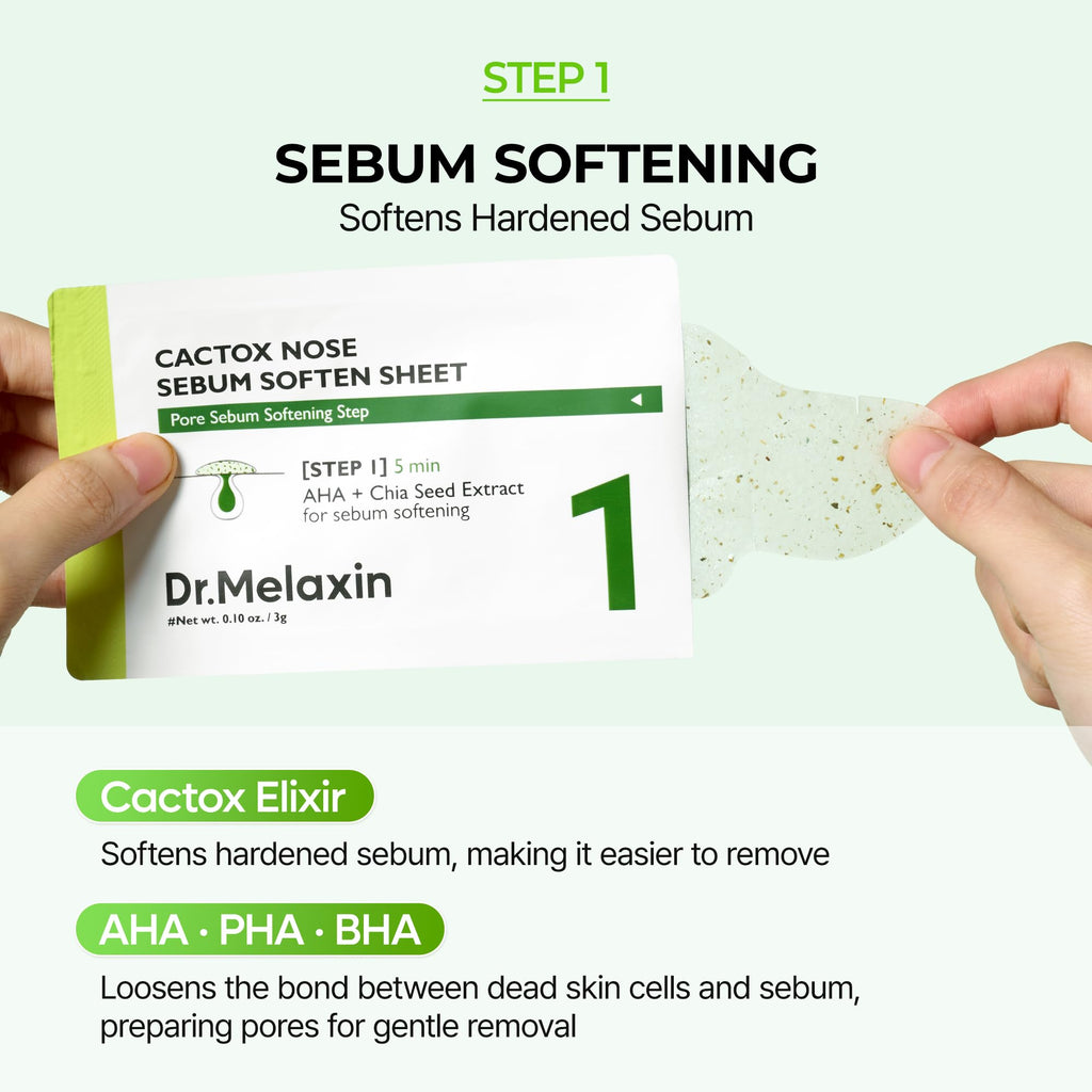 Dr.Melaxin CACTOX 3-STEP NOSE MASK PACK with AHA & PHA for Sebum Softening Pore Tightening Skin Repair 3-Step Nose Pore Pack