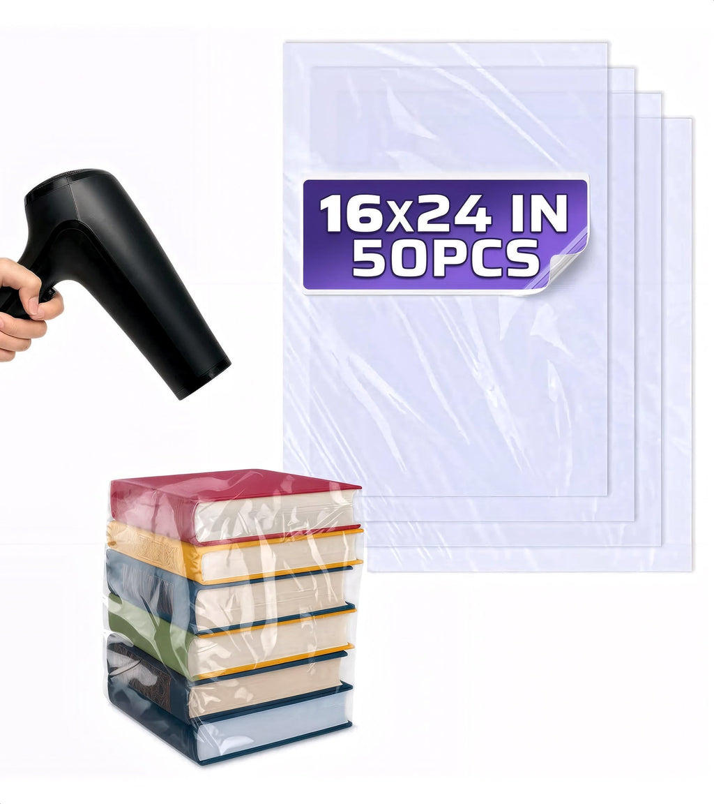 16x24 Shrink Wrap Bags for Gifts – 50 Pcs Clear Heat Shrink Wrap for Father’s Day Packaging, Works with Hair Dryer at Medium Temperature – Neat Storage for Clothing, Cosmetics, Boxes & Bulky Items