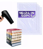 16x24 Shrink Wrap Bags for Gifts – 50 Pcs Clear Heat Shrink Wrap for Father’s Day Packaging, Works with Hair Dryer at Medium Temperature – Neat Storage for Clothing, Cosmetics, Boxes & Bulky Items