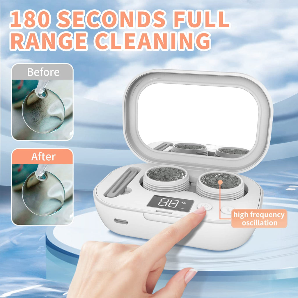 MUGLE Portable Ultrasonic Contact Lens Cleaner with USB Charger - Fit Disposable Soft, Colored & RGP Lenses - Travel & Home (White)