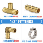 iCrimp PEX Clamp Tool PEX Fitting Kit for Cinch and Removal 3/8-in, 1/2-in, 3/4-in, 1-in PEX Clamps, c/w 1/2''(20 Pack) PEX Clamp Rings, Brass PEX Crimp Fittings(12 Pack), PEX Tubing Cutter