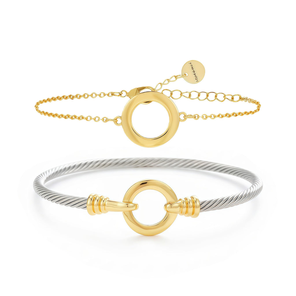 mulanci Cable Bracelets for Women, Twisted Cable Bracelet Cuff, Mixed Metal Two Tone Silver and Gold Bracelet, Wire Bangle Bracelets for Women
