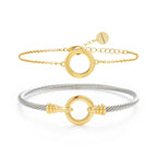 mulanci Cable Bracelets for Women, Twisted Cable Bracelet Cuff, Mixed Metal Two Tone Silver and Gold Bracelet, Wire Bangle Bracelets for Women