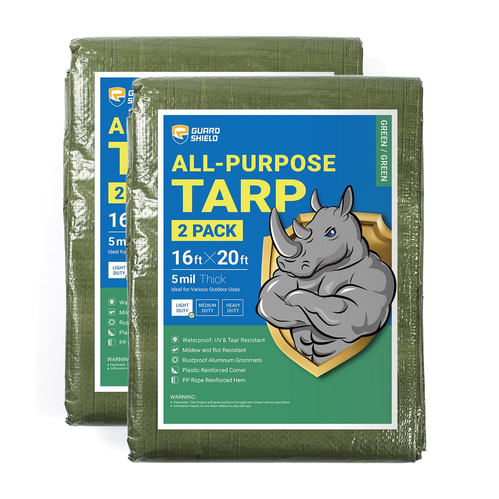 GUARD SHIELD Tarp Green 16x20 Feet Multi Purpose Waterproof Poly Tarp Cover 4mil (2-Pack)