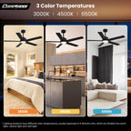 Conciseer Modern Ceiling Fans with Lights,52 Inch Ceiling Fans with Remote for Bedroom Living Room Kitchen, 18W 6CCT Dimmable，5 Blades 6 Speed Reversible Quiet DC Motor Black