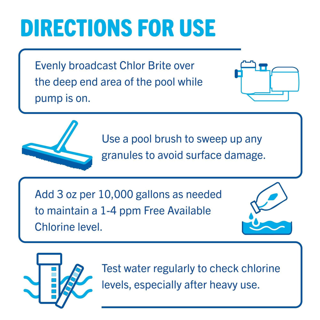 Leslie's Chlor Brite Swimming Pool Sodium Granular Chlorine – 99% Sodium Dichlor Sanitizer for Crystal Clear Water – Defends Against Bacteria, Algae, and Microorganisms - 8 Pound
