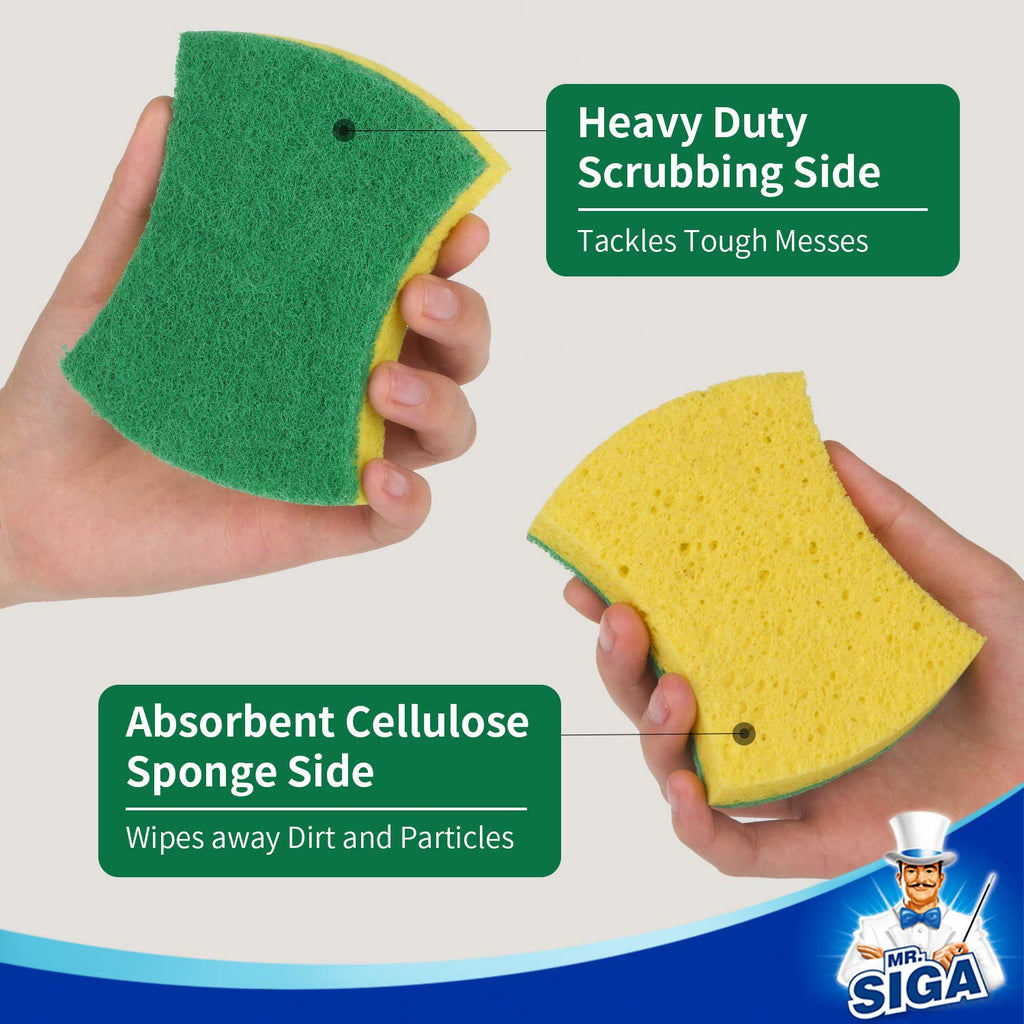 MR.SIGA Multi-Use Cellulose Scrub Sponge, Dual-Sided Dishwashing Sponge for Kitchen, 12 Pack