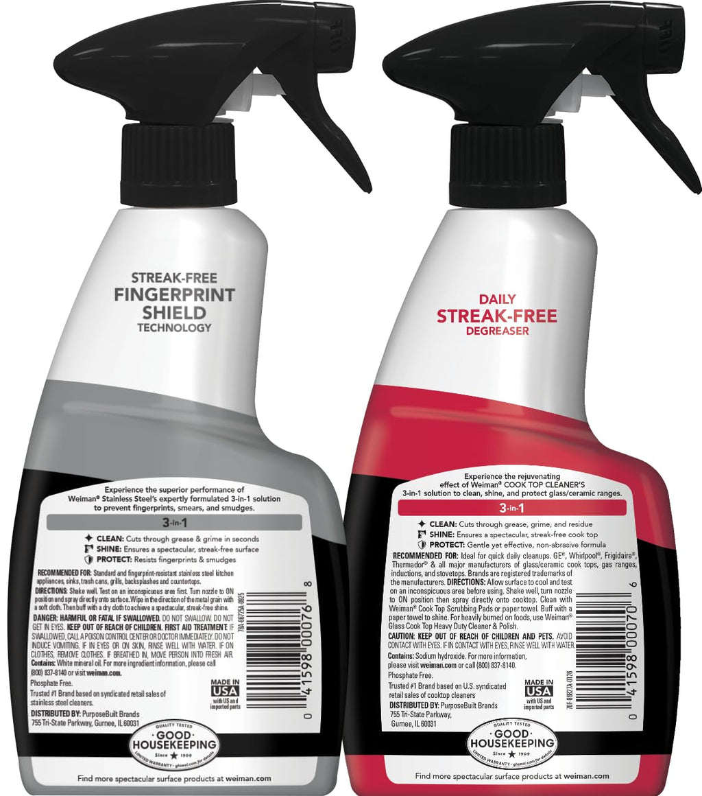 Weiman Stainless Steel Cleaner & Cooktop Daily Cleaner - 12 Ounce - Kitchen Appliance Cleaner Kit