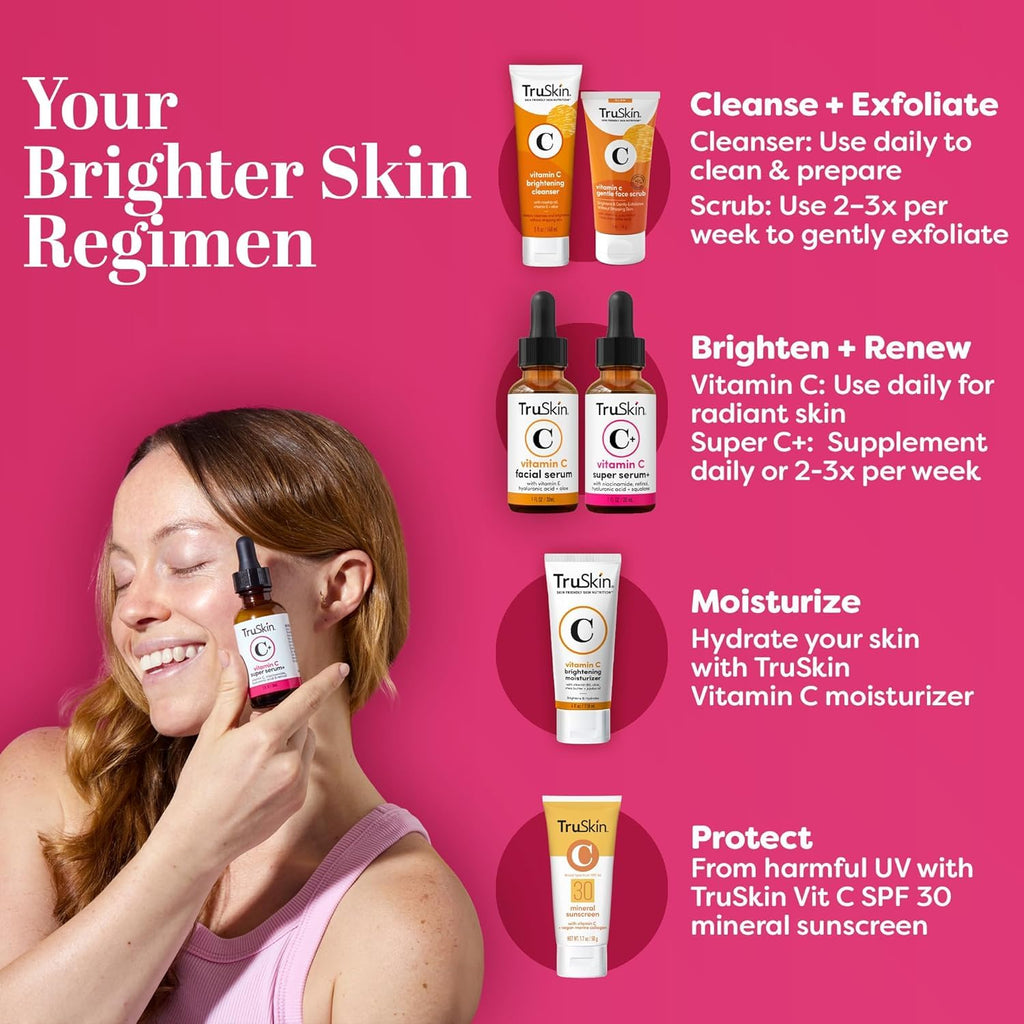 TruSkin Vitamin C Super Serum for Face - Five Skin Benefits in One Serum with Vitamin C, Retinol, Niacinamide, Hyaluronic Acid & Squalane - Brighten, Firm & Smooth the Look of Skin - 1 fl oz