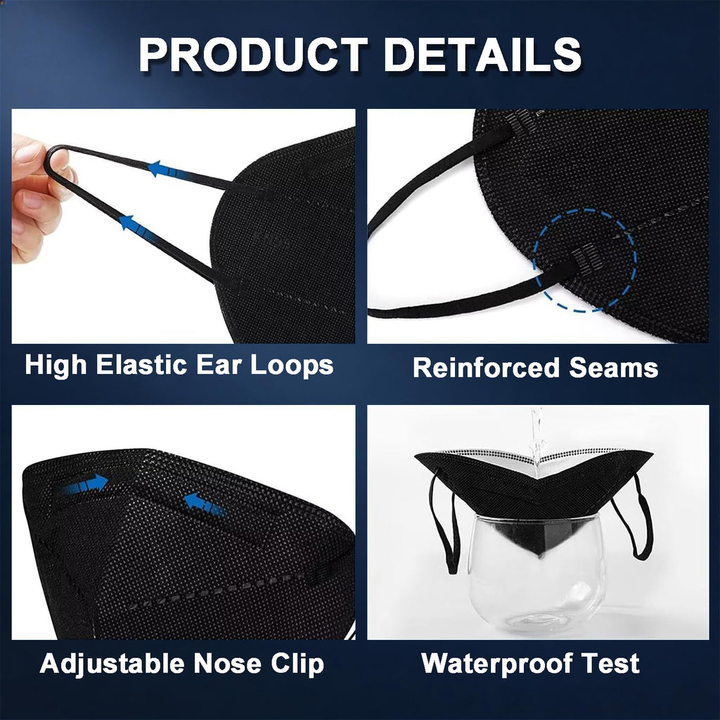 NIWOPO KN95 Face Mask 100 Pack, Individually Wrapped, 5-Ply Breathable Comfortable Safety Mask Filter Efficiency≥95% Against PM2.5 Black masks