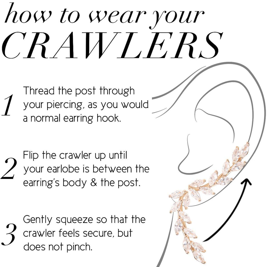 CZ Ear Climber Earrings for Women, 14K Gold Plated Dainty Leaf Crawler Cuff