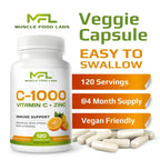MUSCLE FOOD LABS | Vitamin C + ZINC | C - 1000 | VIT C 1000mg | Zinc 25mg | Citrus Bioflavonoids 25mg | Non-GMO & Gluten Free | 120 Capsules