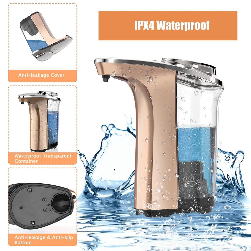 Automatic Soap Dispenser, PZOTRUF Touchless 17oz/500ml with Upgraded Infrared Sensor, 5 Adjustable Soap Dispensing Levels, Liquid Hand Soap Dispenser for Bathroom (Rose Gold)