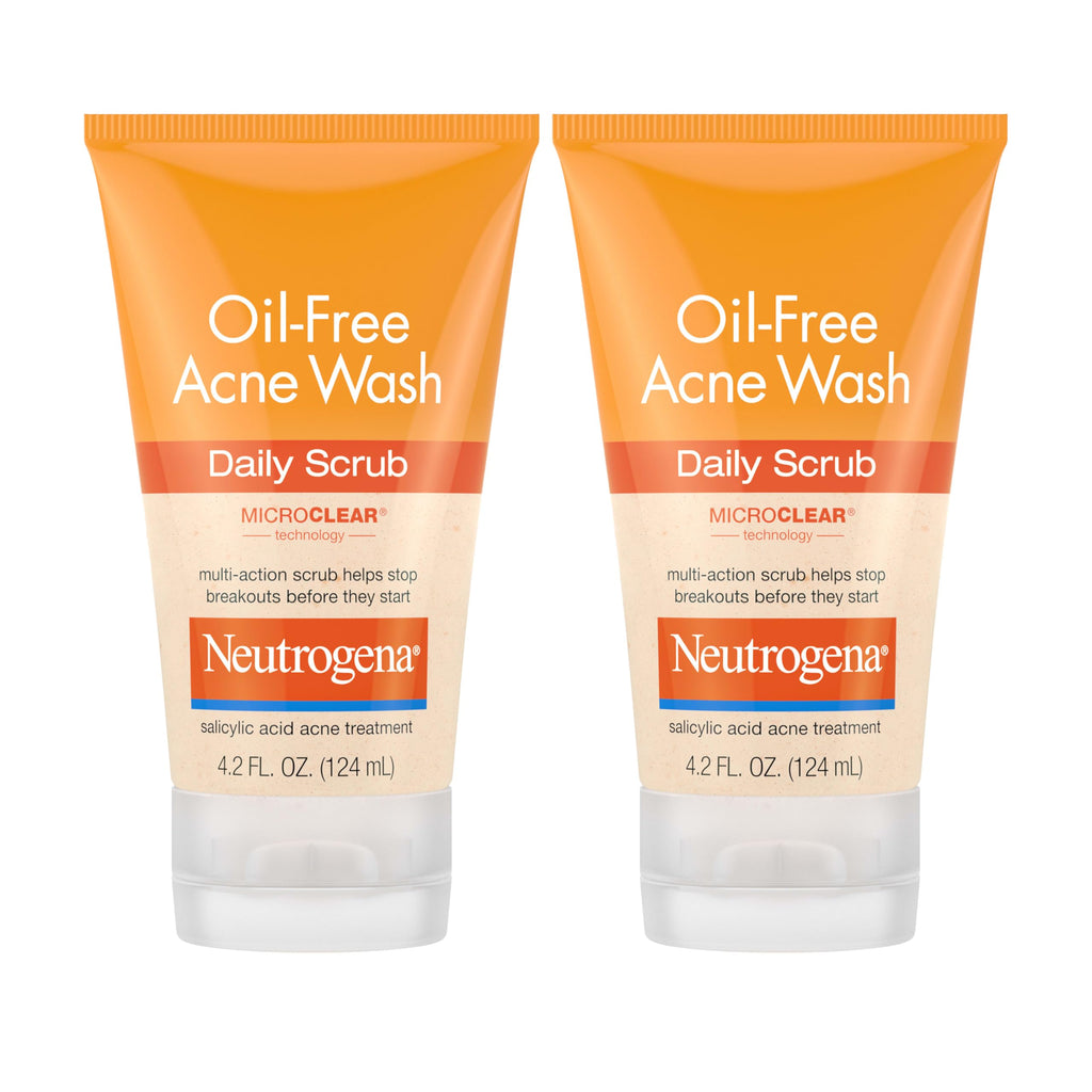 Neutrogena Oil-Free Acne Face Scrub, 2% Salicylic Acid Acne Treatment, Daily Face Wash to help Prevent Breakouts, Exfoliating Facial Cleanser for Acne-Prone Skin, Twin Pack, 4.2 fl. oz, 2 Pack