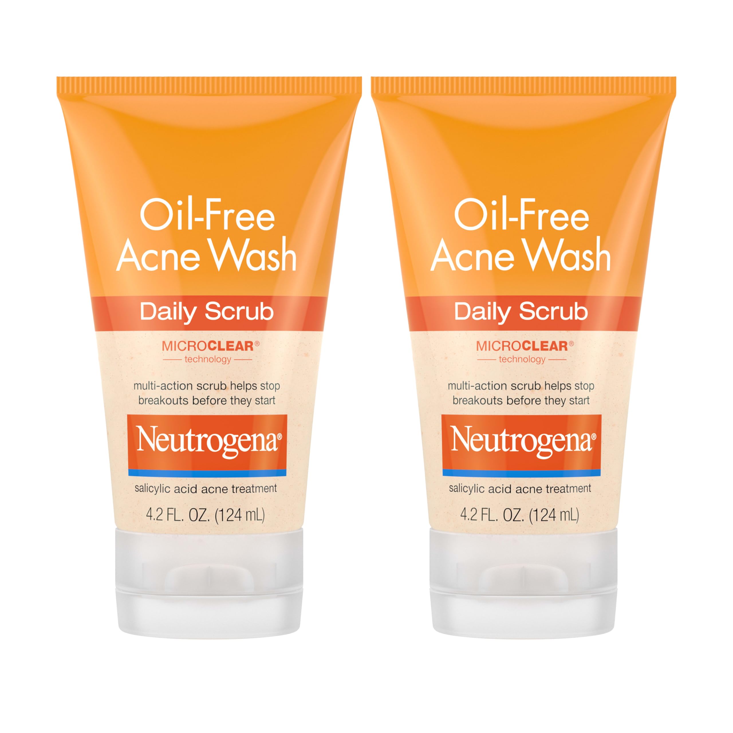 Neutrogena Oil-Free Acne Face Scrub, 2% Salicylic Acid Acne Treatment, Daily Face Wash to help Prevent Breakouts, Exfoliating Facial Cleanser for Acne-Prone Skin, Twin Pack, 4.2 fl. oz, 2 Pack