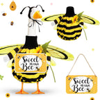 Mindsoft 2 Pcs Summer Porch Goose Outfit with Welcome Wooden Sign with Wings for 23" Cement Plastic Goose Statue Outdoor Patio Yard Lawn Art Decoration(Bee)