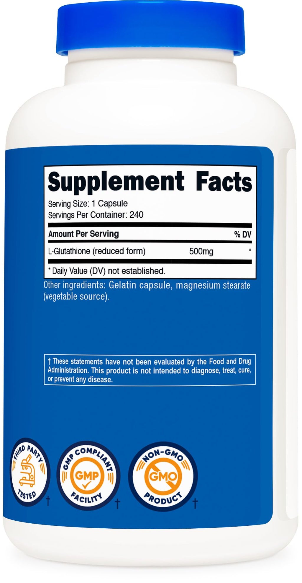 Nutricost Glutathione Capsules 500mg, 240 Capsules - Gluten Free, GMO Free