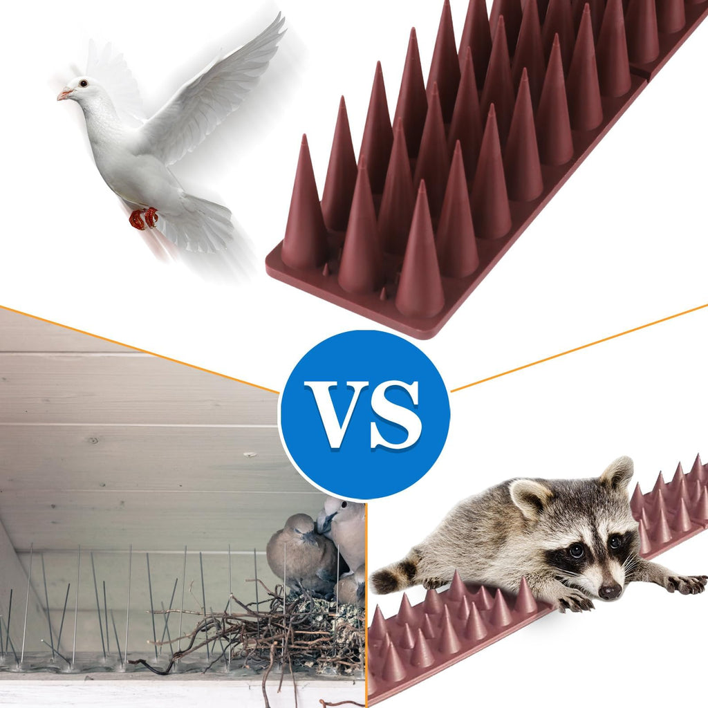 CIIC Bird Spikes, 20 Pack Pigeon Squirrel Raccoon Cat Deterrent Spike Outside Anti Robin Defender Outdoor to Keep Birds Away Roof Fence Window Nest 18.7 Feet(5.7m), Brown