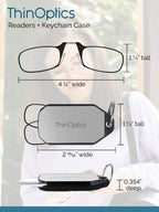 ThinOptics Keychain Case and Readers Rectangular Reading Glasses, Black,Lens Width: 44.45 Millimeters
