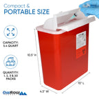 Oakridge Products Sharps Container for Home Use and Professional 5 Quart (5-Pack), Biohazard Needle and Syringe Disposal, Mailbox Style Lid, CDC Certified