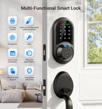 Veise RZ07 Fingerprint Smart Lock, 7-in-1 Smart Locks for Front Door, Keyless Entry Door Lock with App Control, Biometric Electronic Touchscreen Keypad Deadbolt, Matte Black