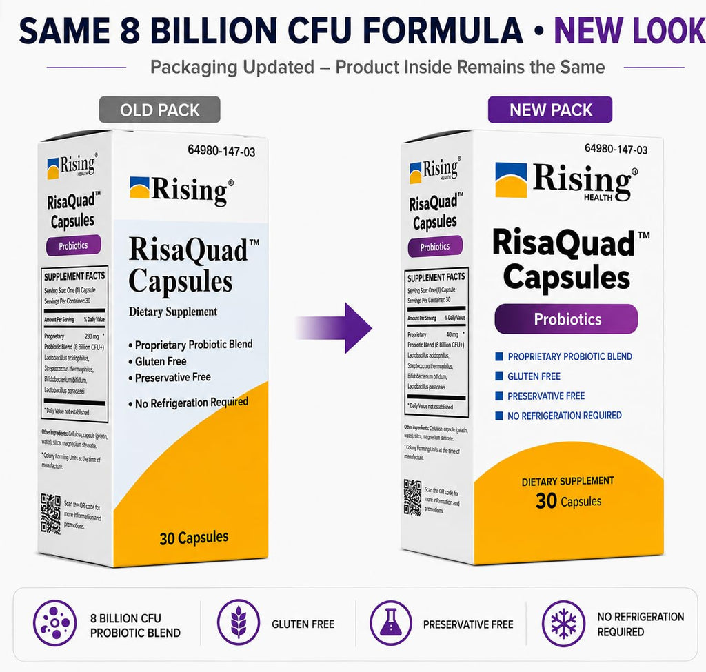 Rising Health RisaQuad™ Probiotic Capsules – 40 mg (8 Billion CFU+) Proprietary Probiotic Blend for Daily Digestive & Gut Health Support, 30 Capsules