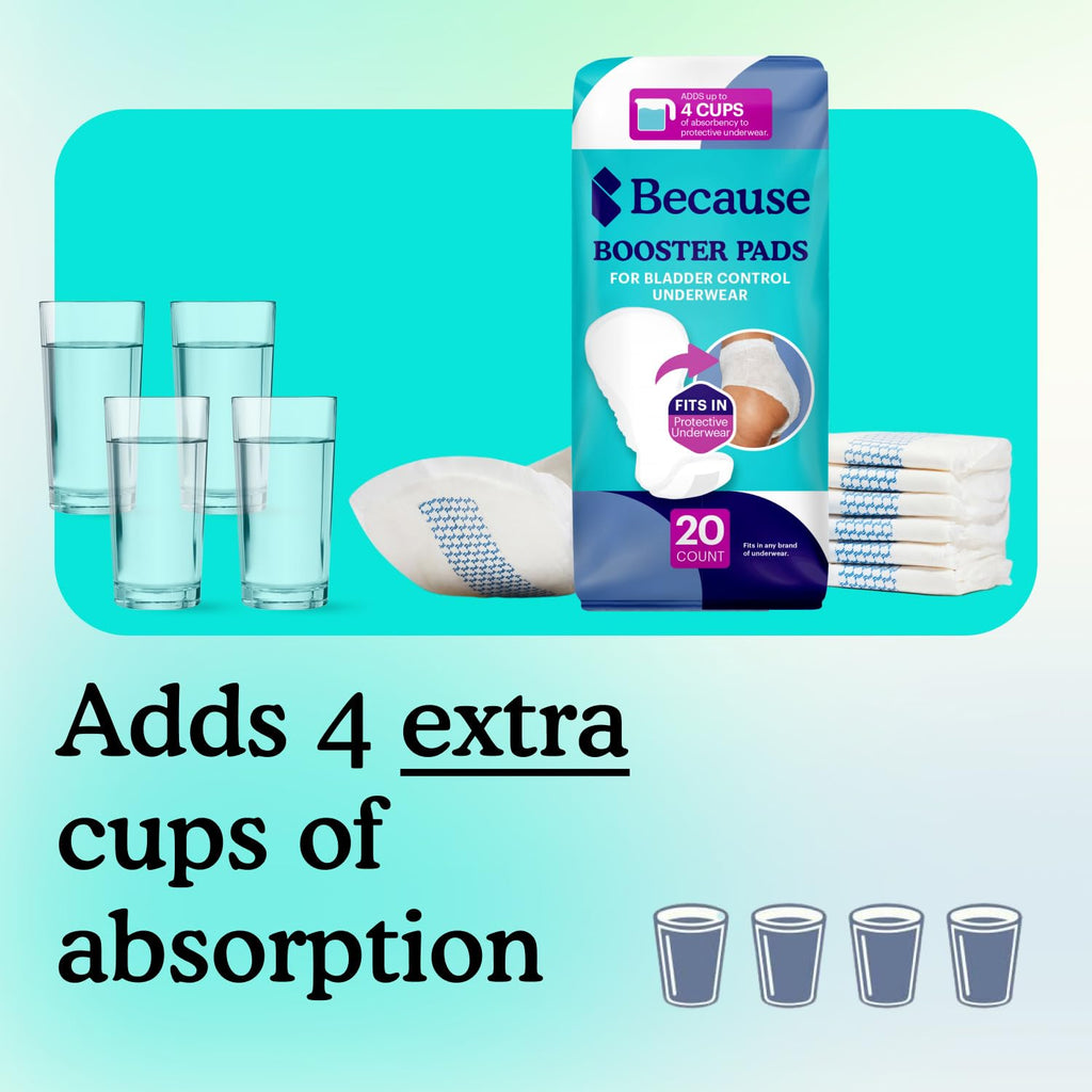Because Overnight Booster Pads Fit All Adult Diapers, Helps Keep Your Adult Diaper Active All Night, Adds 4 Cups to Incontinence Underwear, Extra Absorbency, 60 Count