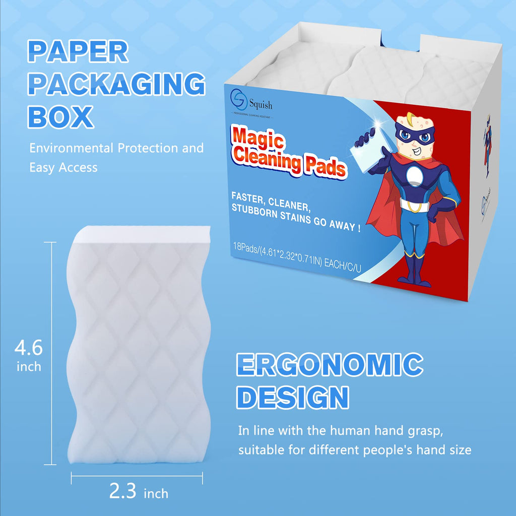 Squish Magic Eraser Sponge, 18 Pack Cleaning Pads for Walls, Oven, Kitchen, and Shoe Cleaner With Melamine Foam, Universal Cleaner