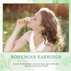 Meekoo 4 Pairs Handmade Boho Rattan Earrings for Women,Colorful
