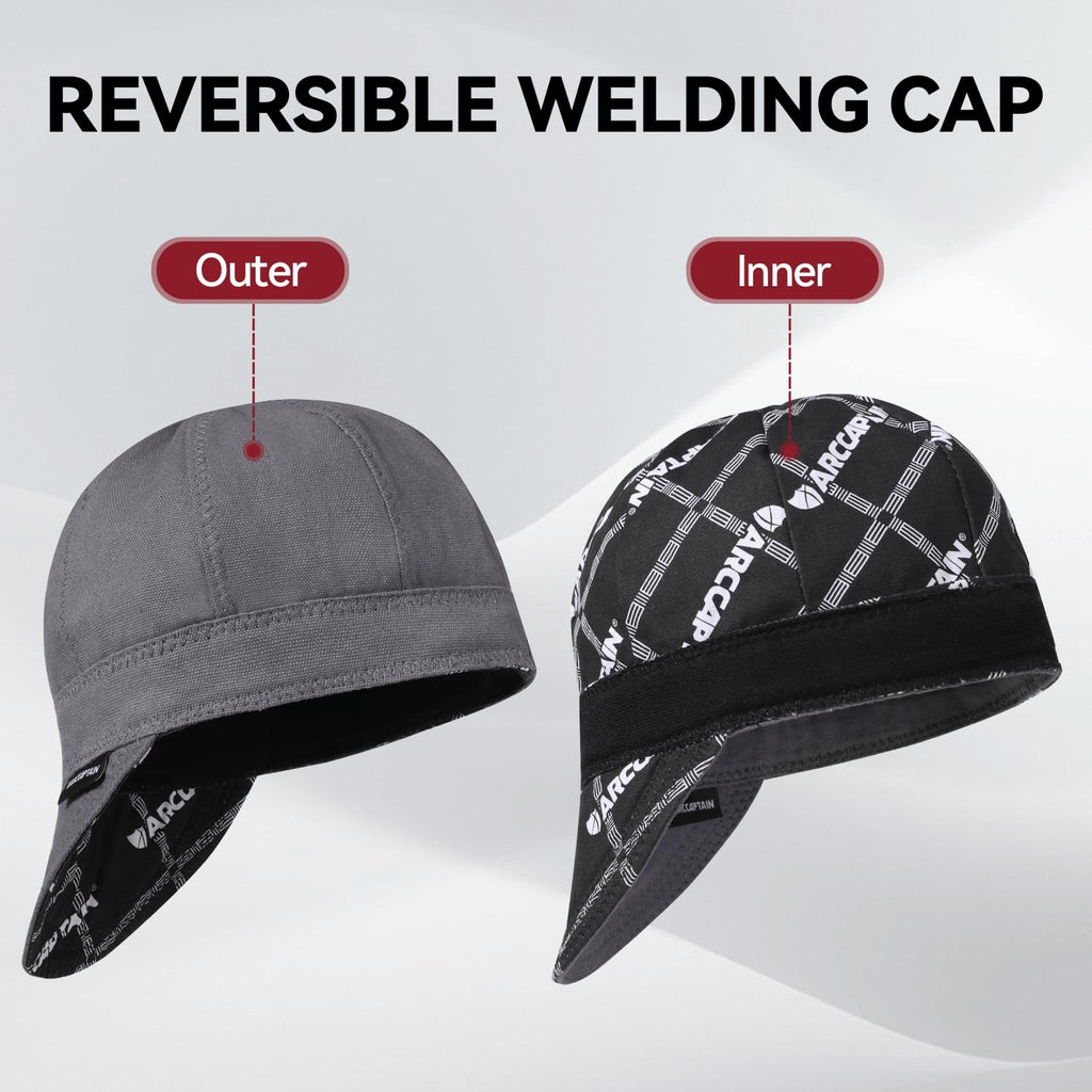 ARCCAPTAIN Reversible Welding Cap, 8 Panel Protective Welders Cap, 10 oz Fireproof Cotton Comforts for Safety and Protection While Welding to Men Women, Gray, 7 7/8