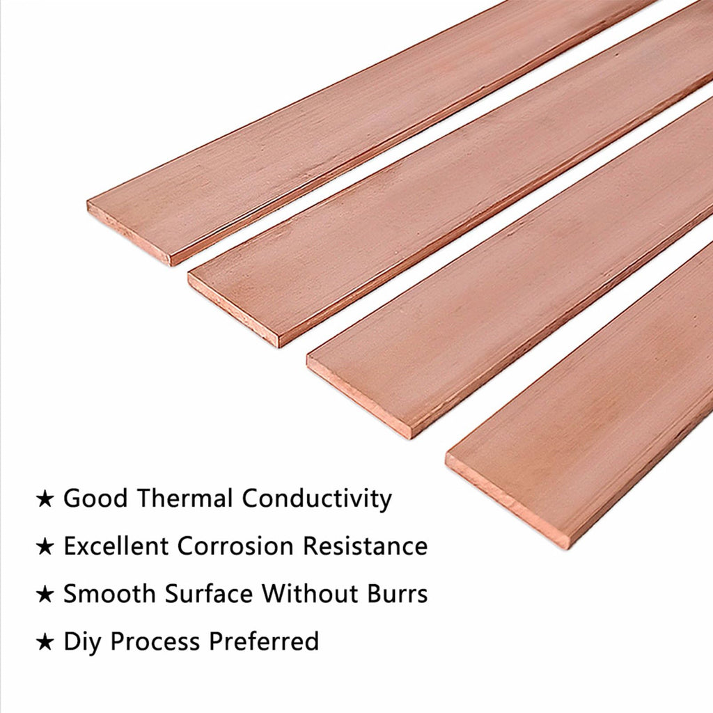 HWYEE 2Pcs 3/8" x 1" x 6" C110 Copper Flat Bar 6" Long, 10 x 25 x 152mm 99.98% Pure Copper Bus Bars DIY Craft, Electrical Connectors for Electroplating (2PCS,10 * 25 * 152mm)
