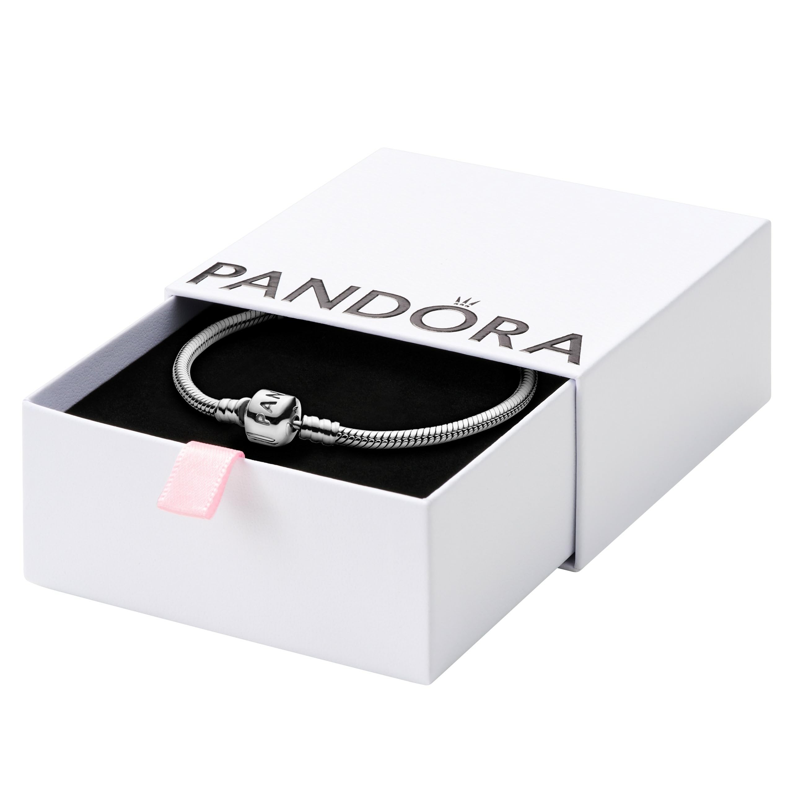 PANDORA Moments Barrel Clasp Snake Chain Bracelet - Silver Bracelet for Women - Sterling Silver - with Gift Box - 7.5"