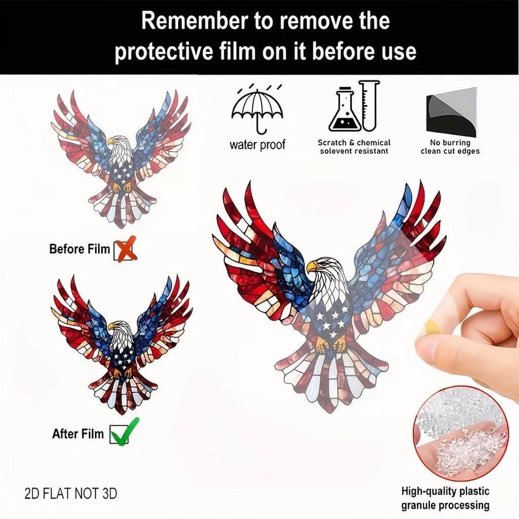 4th of July Sun Catcher for Window Hanging with Eagle Designs Acrylic Stained Glass for Garden 250th Anniversary America Ornament Blue Red White Independence Day Party Decor