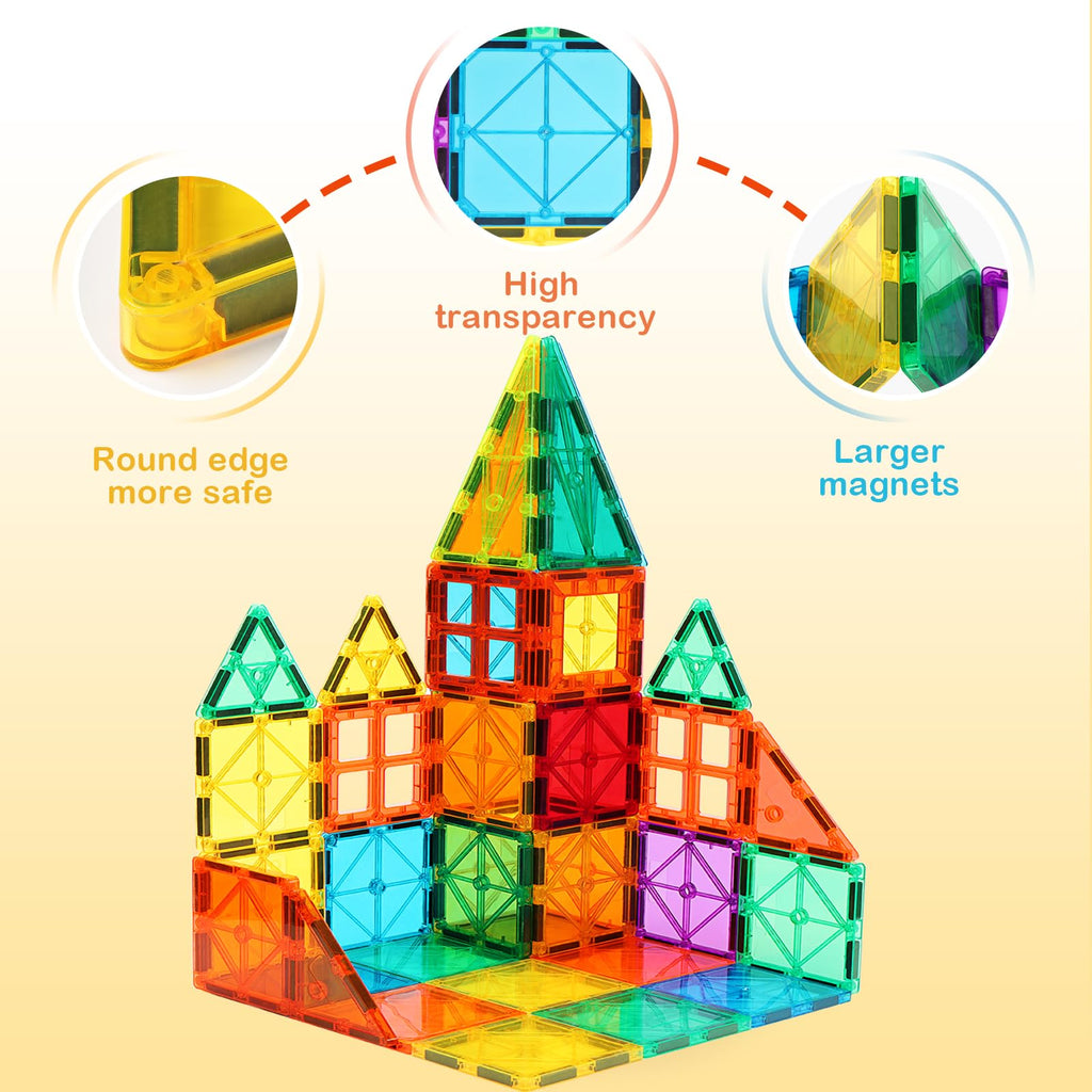 FNJO Magnetic Tiles, 100PCS Building Blocks, STEM Magnets Building Toy Set, Preschool Kindergarten Construction Stacking Toy, School Teacher Supplies, Classroom Must Haves