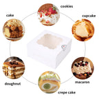 PFAMKEER 36 pcs 6x6x3 Inches Small Cake Box with Window, Bakery Pastry Cookie Boxes, Mini Pie for Pastry,Dessert,Strawberries,Chocolates, Cupcakes with paper stickers (white)