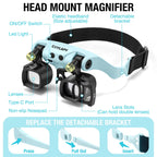 COYLAPY Magnifying Glasses for Close Work, Jewelers Magnifying Glass with Light & 5 Interchangeable Lens Pairs(2X 4X 6X 10x 13x), Headband Loupe Magnifier for Watch Repair,Crafts (Blue)