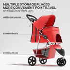 Pet Stroller for Small Dogs 10 lbs, Dog Stroller for Medium Dogs 30 lbs, Cat Strollers for 2 Cats, 3 Wheels Foldable Jogger Puppy Stroller with Storage Basket and Cup Holder, Red