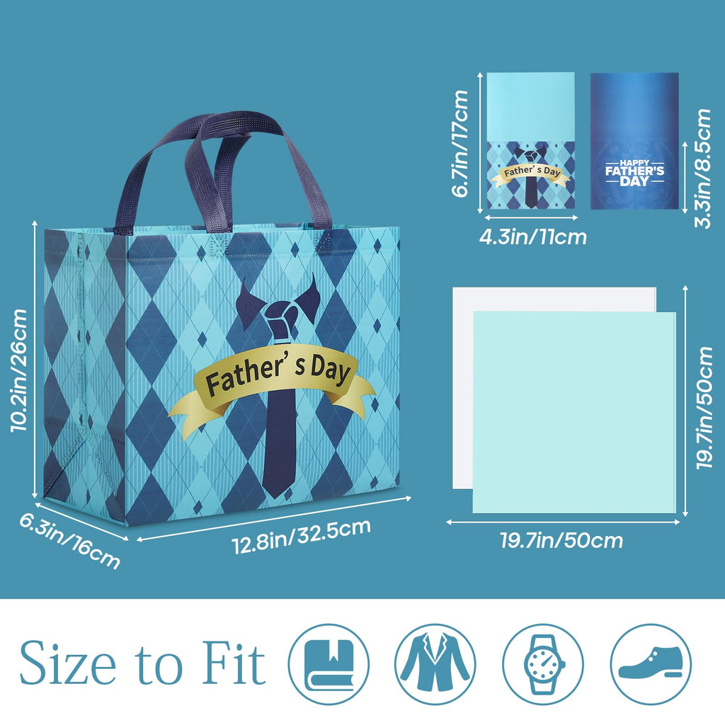 YANGTE 6 Pack 13" Fathers Day Gift Bags with Tissue Paper, Gift Bags Medium for Men Dad Father Grandpa, Happy Fathers Day Gift for Party Favor Supplies, 12.8"*10.2"*6.3"