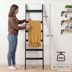 TEAKMAMA 6-Tier 5.4ft Blanket Ladder with Hooks Farmhouse Black