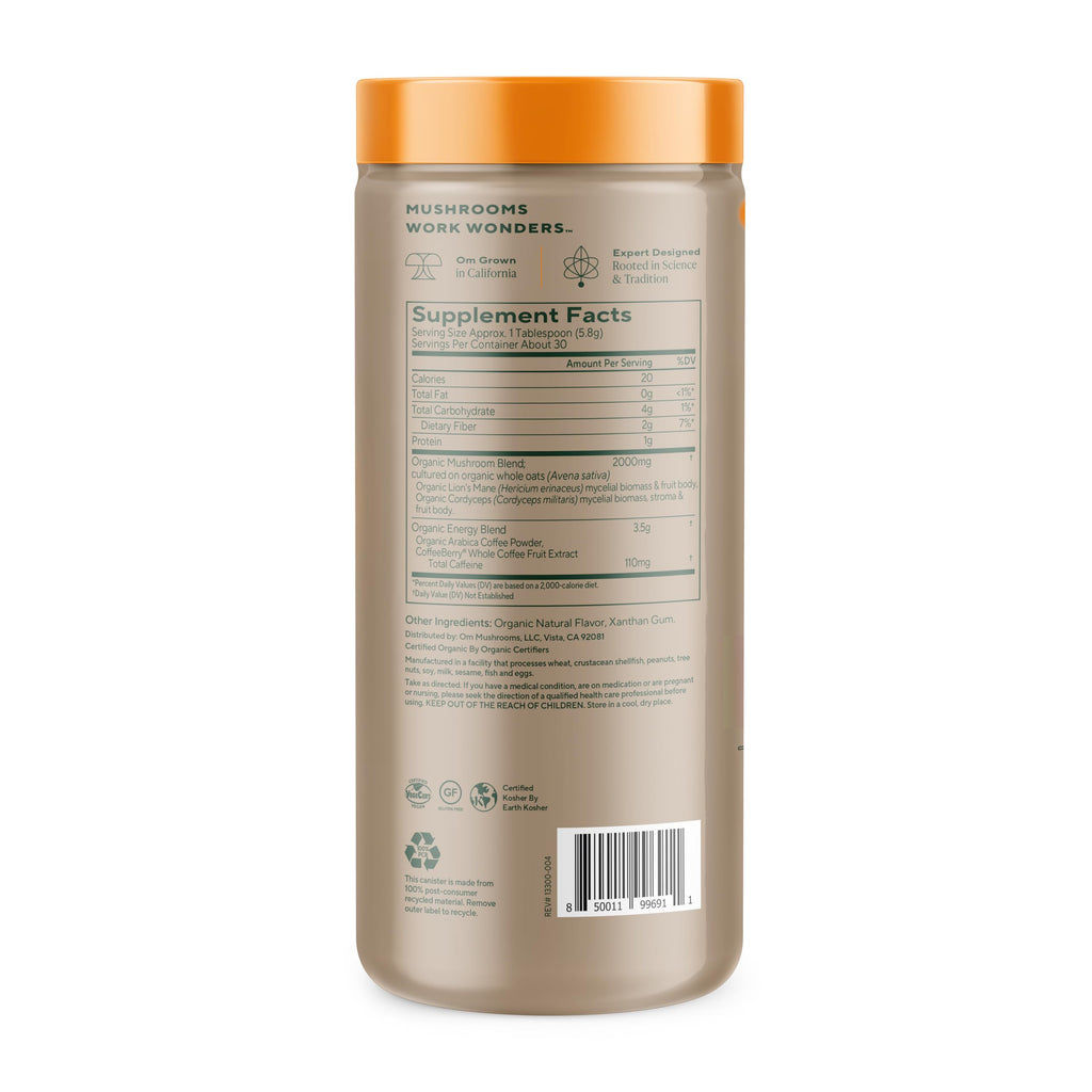 OM MUSHROOM SUPERFOOD Coffee Latte Blend – Functional Mushroom Powder with Lion’s Mane, Cordyceps, Reishi & Chaga – Energy, Focus & Mental Clarity Support – 8.47 oz Canister (30 Servings)